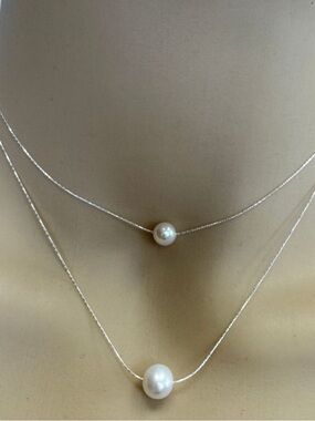 925Sterling Silver  Pearl Necklace Choker 14" with 2" extender chain (up to 16")